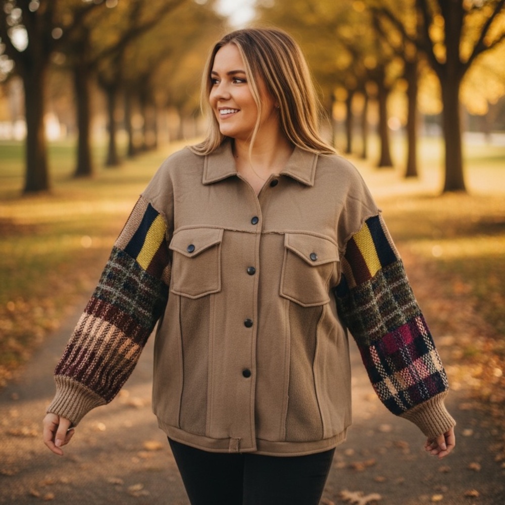 Easel Plaid Sleeve Women's Jacket